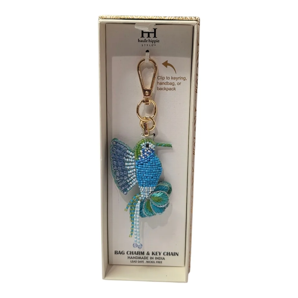 Haute Hippie Beaded Hummingbird Keychain Purse Charm New‎ - Picture 4 of 7